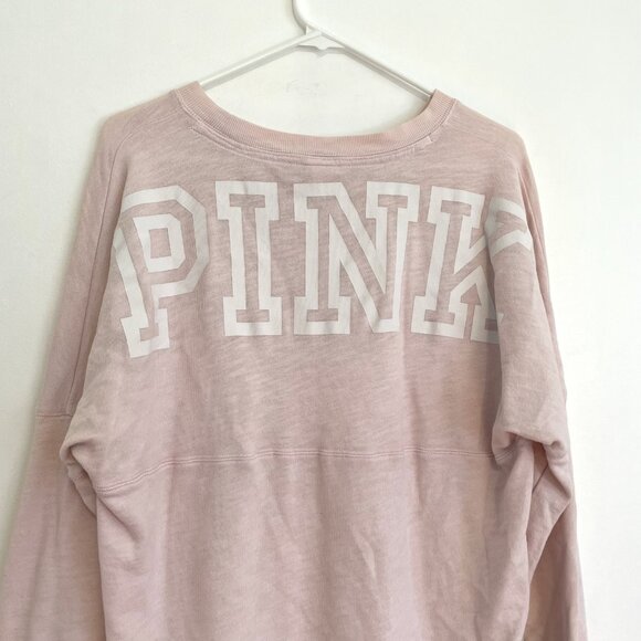 VS PINK VICTORIAS SECRET Varsity Crew Baby Pink Double Sided Crewneck Sweatshirt - Picture 13 of 16